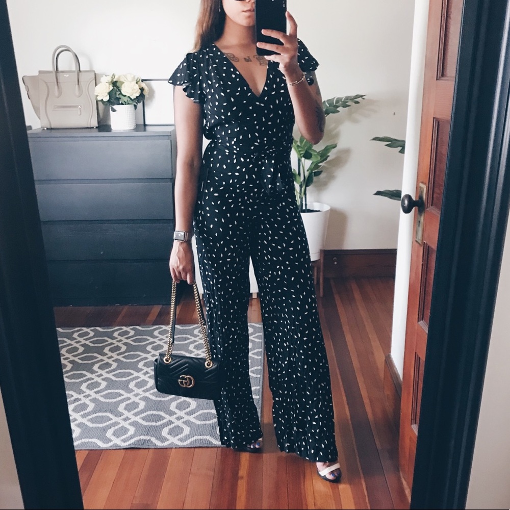 Dotted Print Backless Jumpsuit